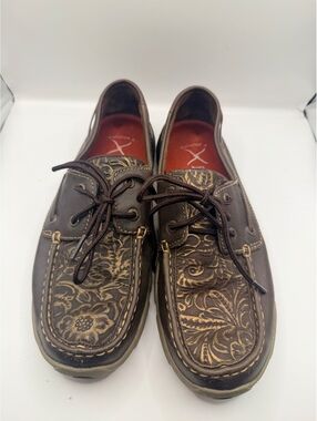 Twisted X brown embossed leather lace up loafers